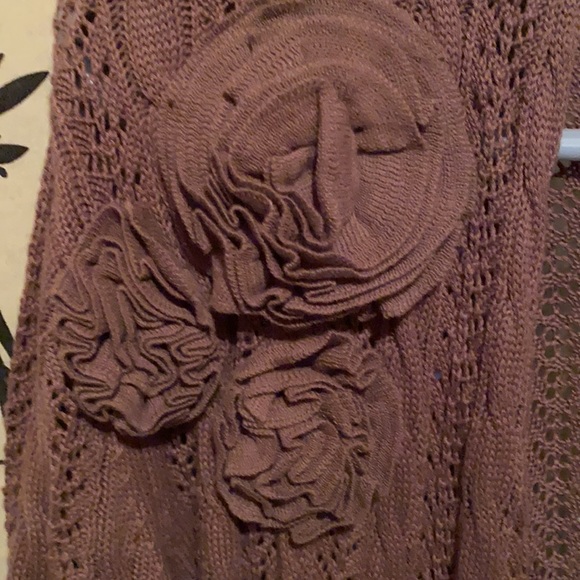 Tracy M Women’s Ruffled Roses Open Front Cardigan Sweater Chocolate Brown - Picture 4 of 16